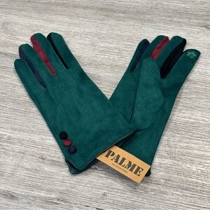 Palme Women's Green faux Suede Gloves winter cozy buttons